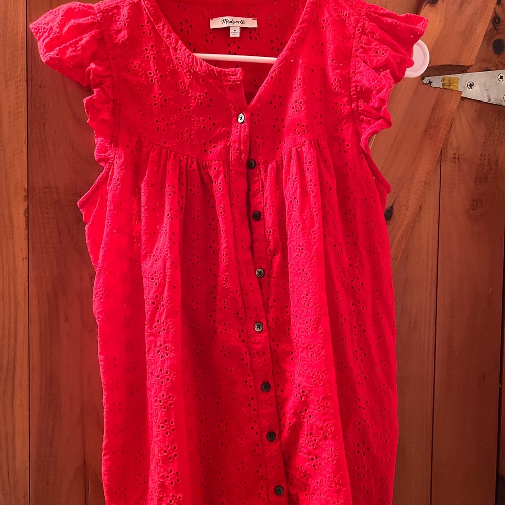 Madewell Eyelet Crewneck Flutter-Sleeve Top size M